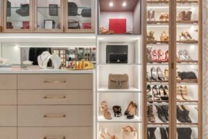 shoes and accessories in closet